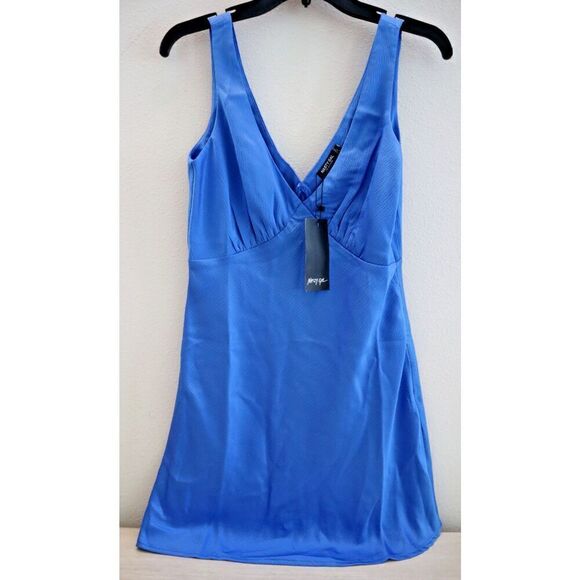 Nasty Gal WJRNG0678 Women's Sz 6 Cobalt Blue Satin V-Neck Ruched Bust Mini Dress - Picture 1 of 11
